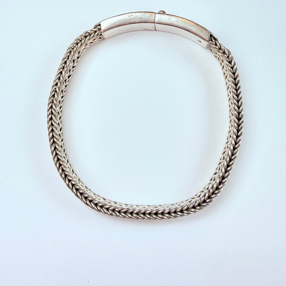 Classic Square Spiga Wheat 7.5mm Woven Braided 925 Sterling Silver VTG Bracelet - Picture 2 of 10